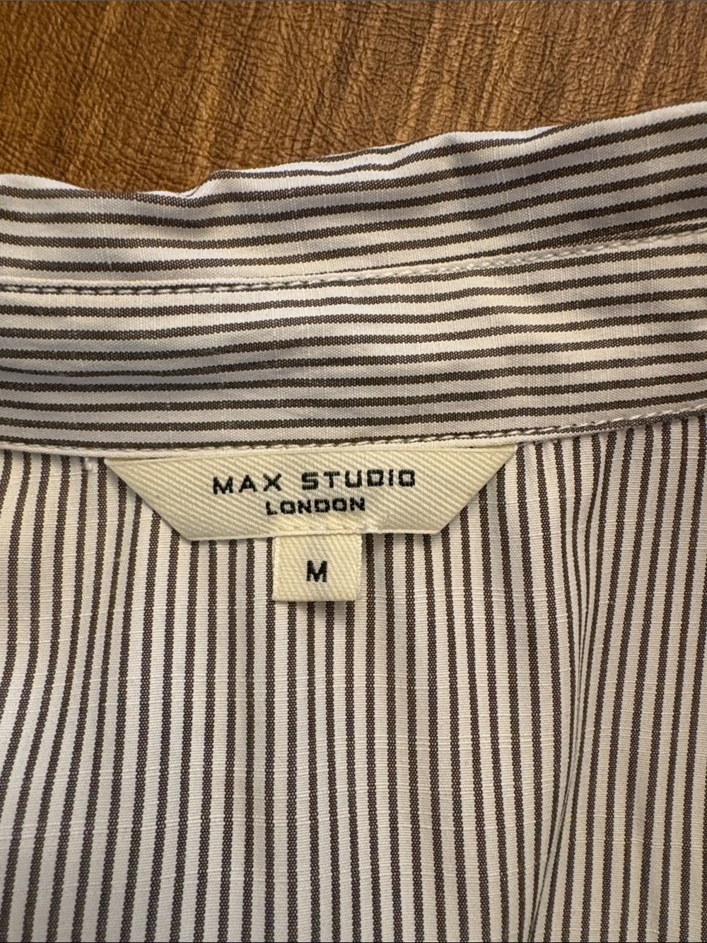 Max Studio Navy & White Pinstripe Cap Sleeve Button-Front Top - Picture 3 of 3